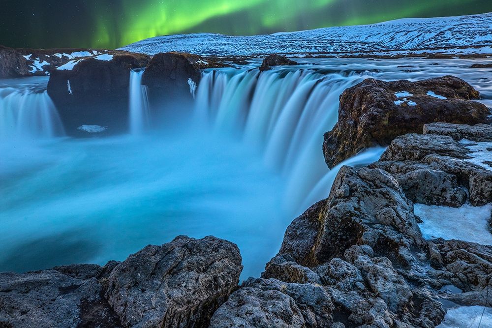 Iceland Aurora borealis and the Godafoss Waterfall art print by Jaynes Gallery for $57.95 CAD